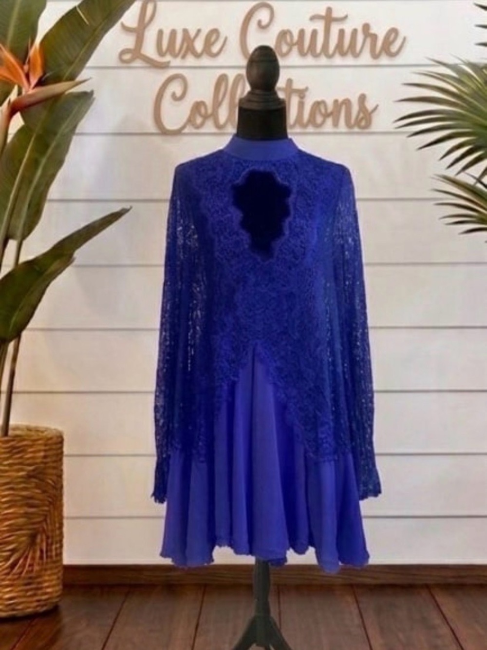 Free People Cobalt Cut Out Chest Scallop Lacy Dress